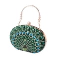 thumbnail image 2 of Bolso de mano con estampado de pavo real para fiestas, compras, desplazamientos, graduación, compromisos. Verde, 2 of 9
