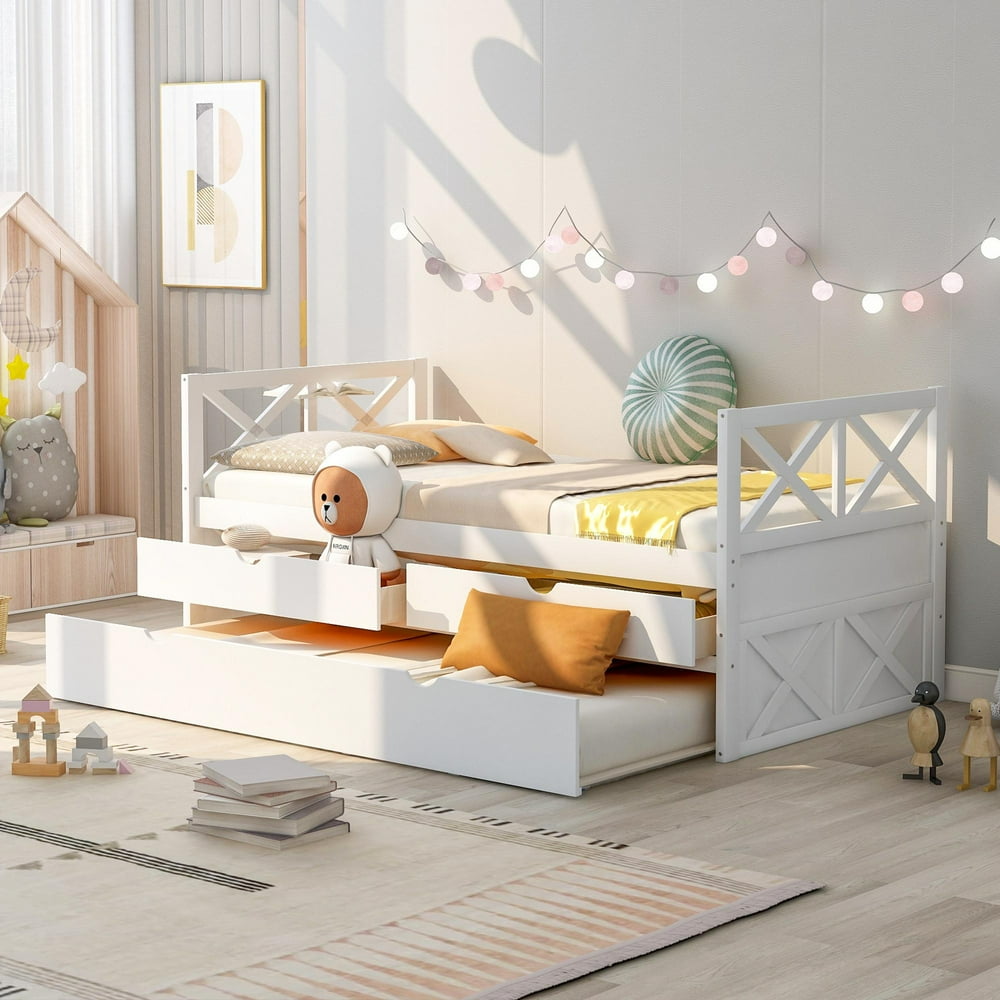 Daybed with Trundle and 2 Storage Drawers Included, Twin Size Day Bed