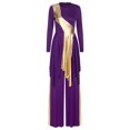 thumbnail image 2 of Aislor Women's Praise Liturgical Outfits Metallic Asymmetrical Hem Worship Dance Dress With Wide Leg Pants Purple XL, 2 of 7