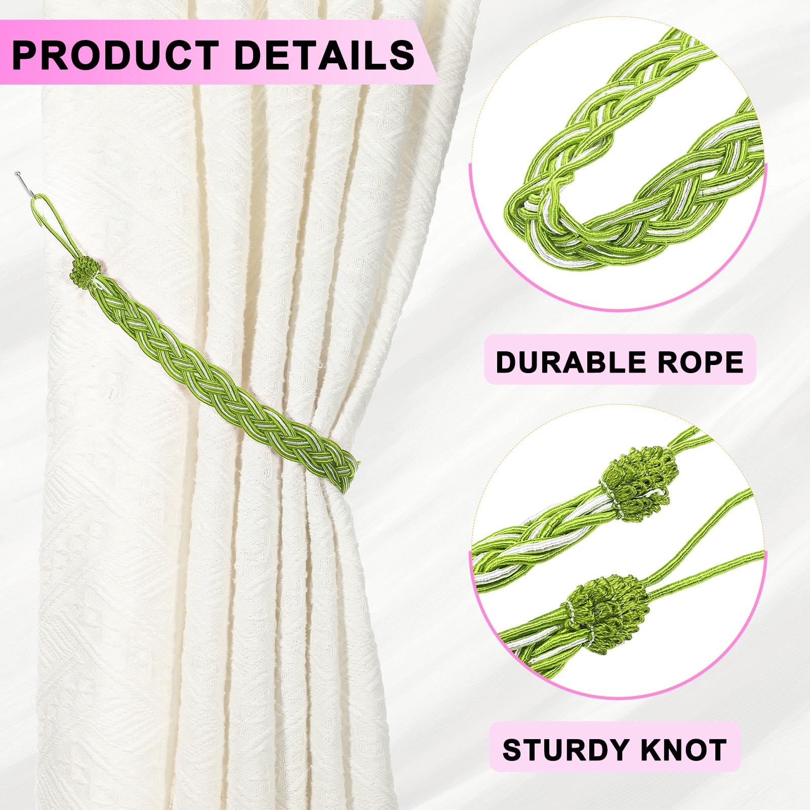 Unique Bargains Curtain Tiebacks Braided Drapery Holdback Light Green 22" 2 Pcs