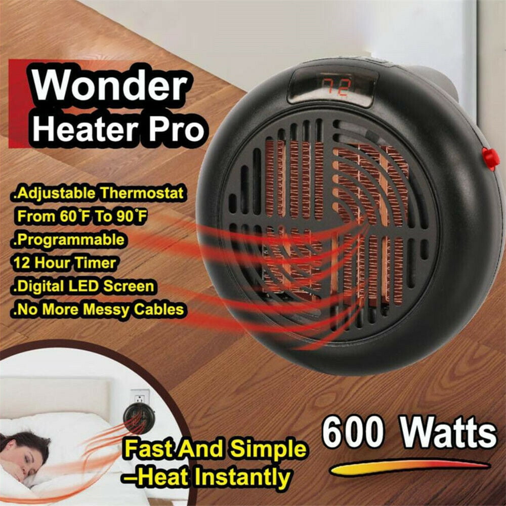 600W Mini Electric Heater, Portable Plug-In Wall Ceramic ...