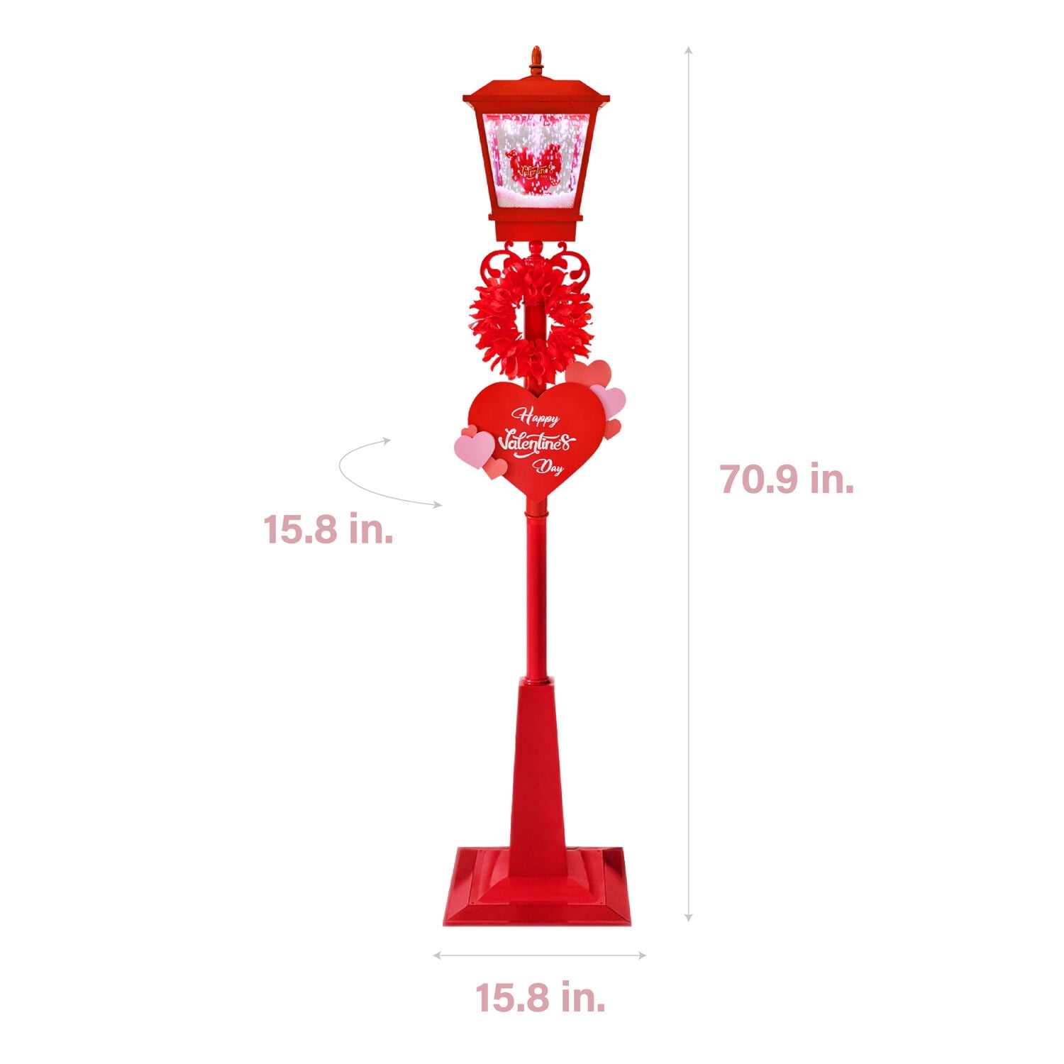 Fraser Hill Farm 5.8 ft  Musical Snowy Valentine's Day Street Lamp Lantern, FSLHEART071A-RD