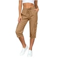 thumbnail image 2 of Pounoo Womens Cargo Capri Pants Elastic Waist Cargo Pocket Cropped Plain Womens Outdoor Capris Relaxed Fit Outdoor Activities Breathable Womens Casual Cargo Pants, 2 of 5