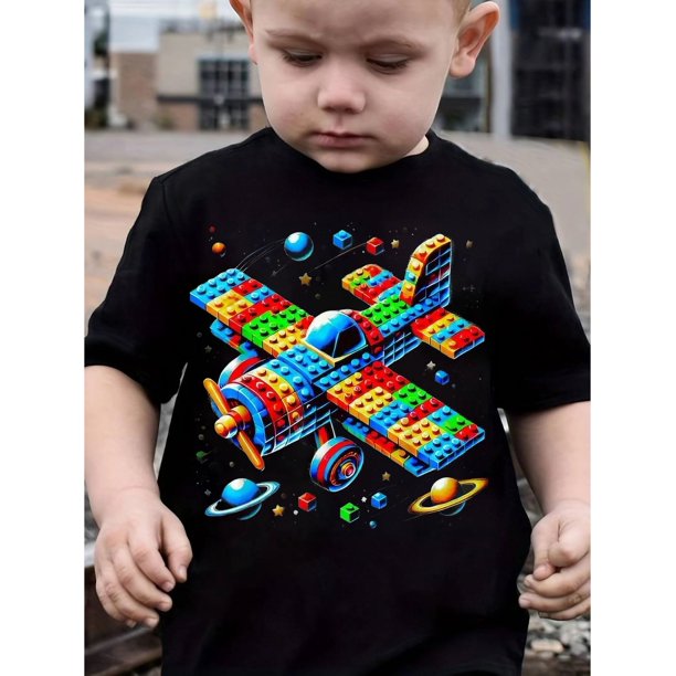 Una camiseta de verano moderna para niños y niñas con un divertido diseño de avión, perfecta para uso casual. Esta camiseta transpirable y cómoda es ideal para la moda urbana y un regalo ideal.