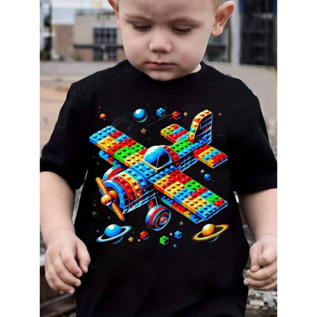 Una camiseta de verano moderna para niños y niñas con un divertido diseño de avión, perfecta para uso casual. Esta camiseta transpirable y cómoda es ideal para la moda urbana y un regalo ideal.