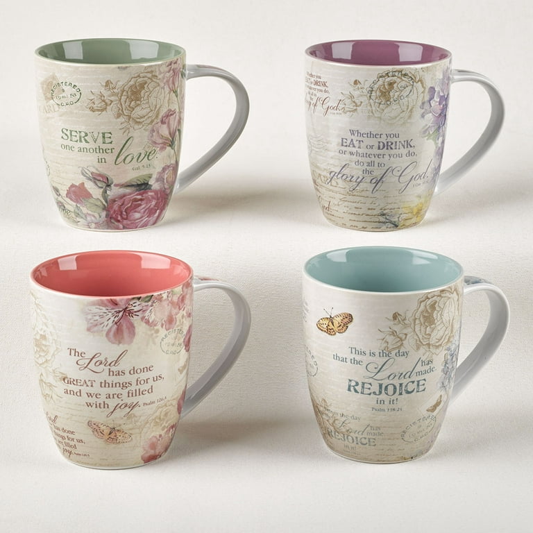 Christian Art Gifts Ceramic Coffee and Tea Mug Set for Women: Vintage  Botanic Floral Inspirations Design with Encouraging Bible Verses, Variety  Boxed Set of Four Colorful Cups 