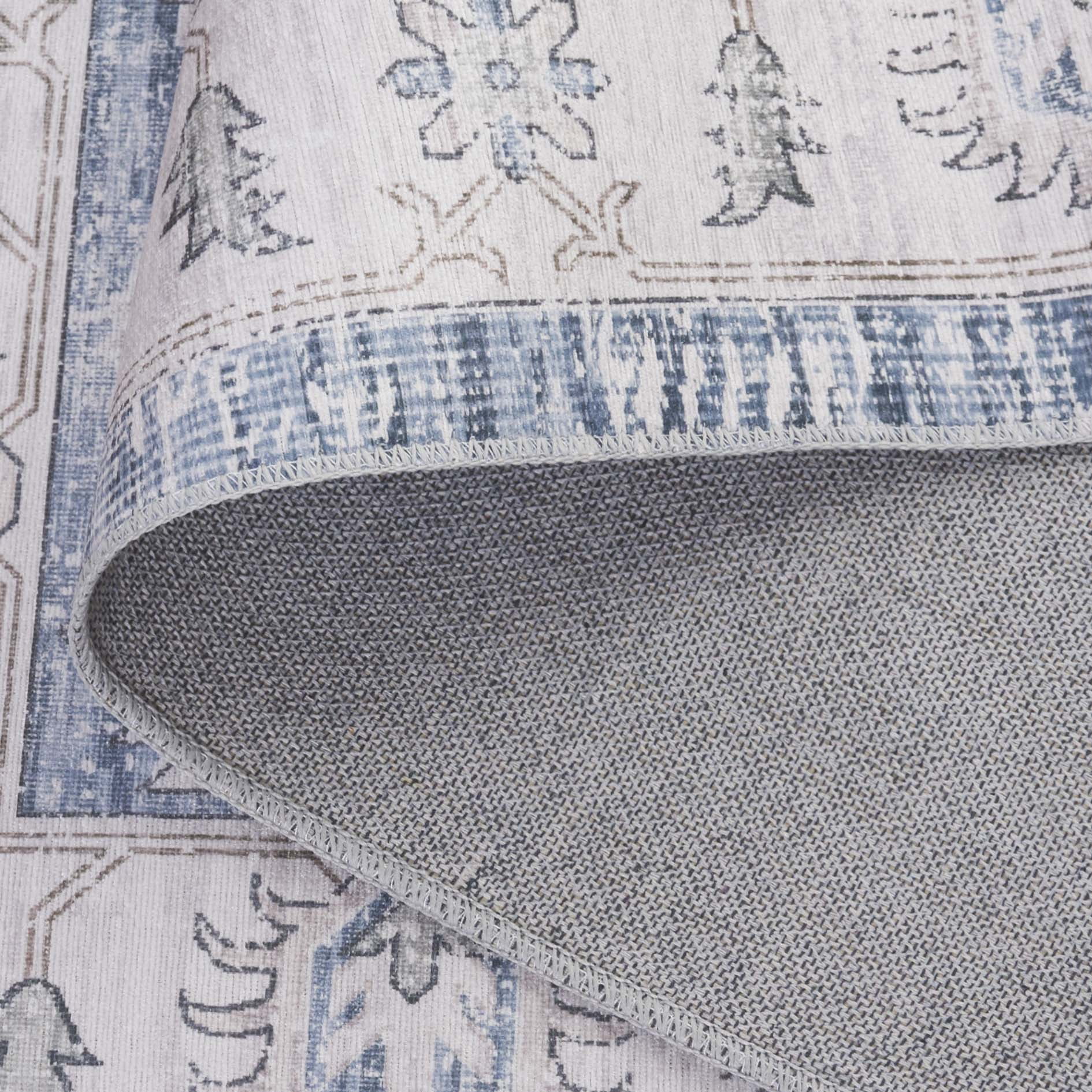SAFAVIEH Arizona Alastar Medallion Polyester Machine Washable Area Rug, Gray/Blue, 6' x 6' Round