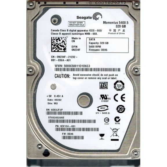 Seagate ST9320320AS P/N: 9EV134-031 F/W: DE05 WU 320GB