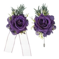 Uxcell Purple Wrist Corsage and Boutonnieres Set, Artificial Flowers Corsage Wristlet for Wedding Bride Groom Ceremony Anniversary Prom Party