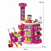 Supermarket Playset for Kids with Shopping Cart,76 Pices Pink, Pretend Play Grocery Store for Toddler +3 Year, Mundo Toys
