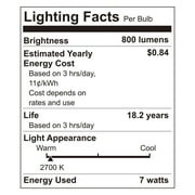 Great Value 18YR A19 LED Light Bulb, 7W (60W Equivalent), Dimmable Soft White, E26 Base, 12 Pack