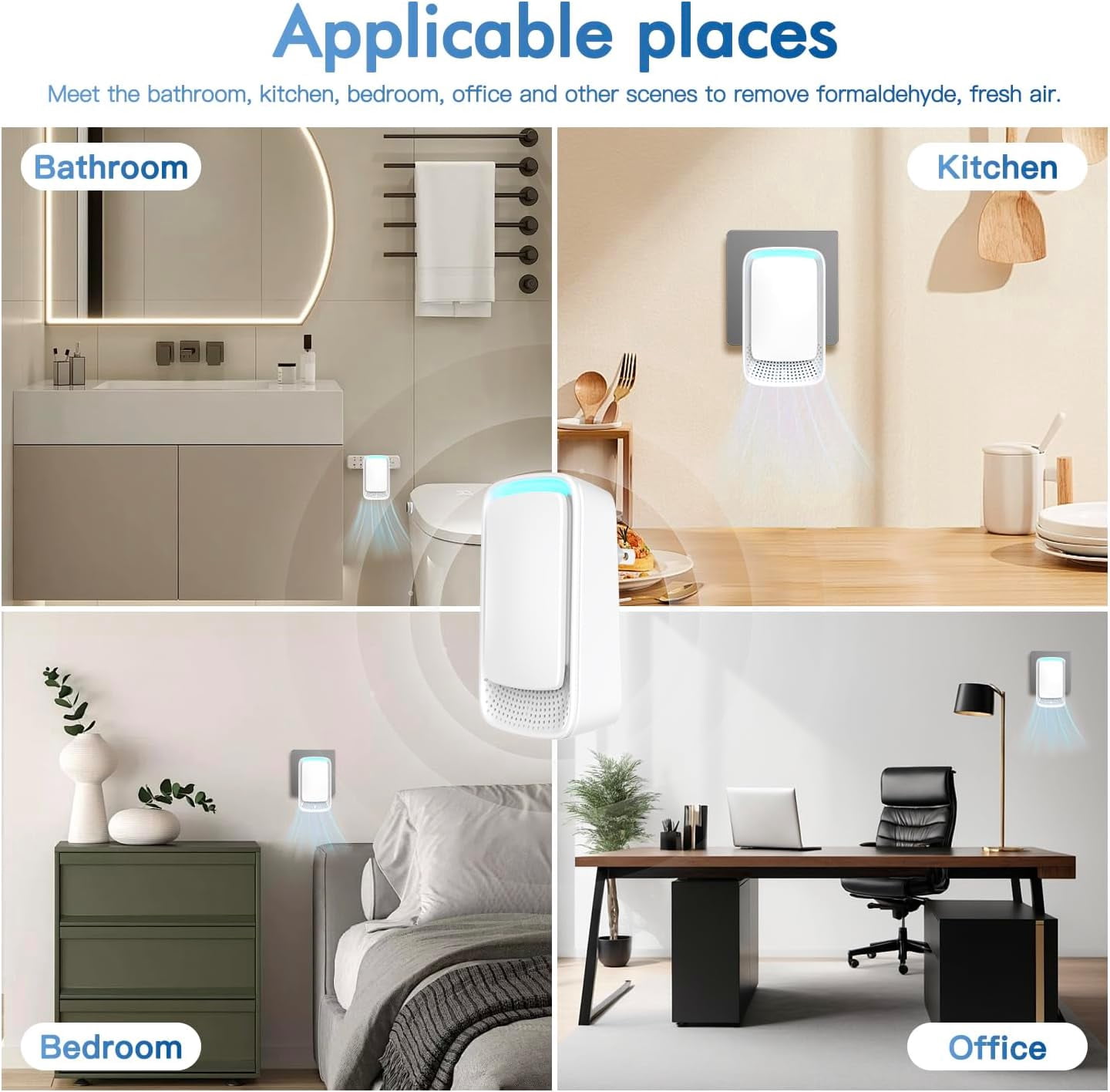 Plug In Negative Ion Air Purifier - Quiet Operation Air Freshener for Home Office Bedroom - Portable Air Cleaner for Odors Pet Smells - White (4 Pack)