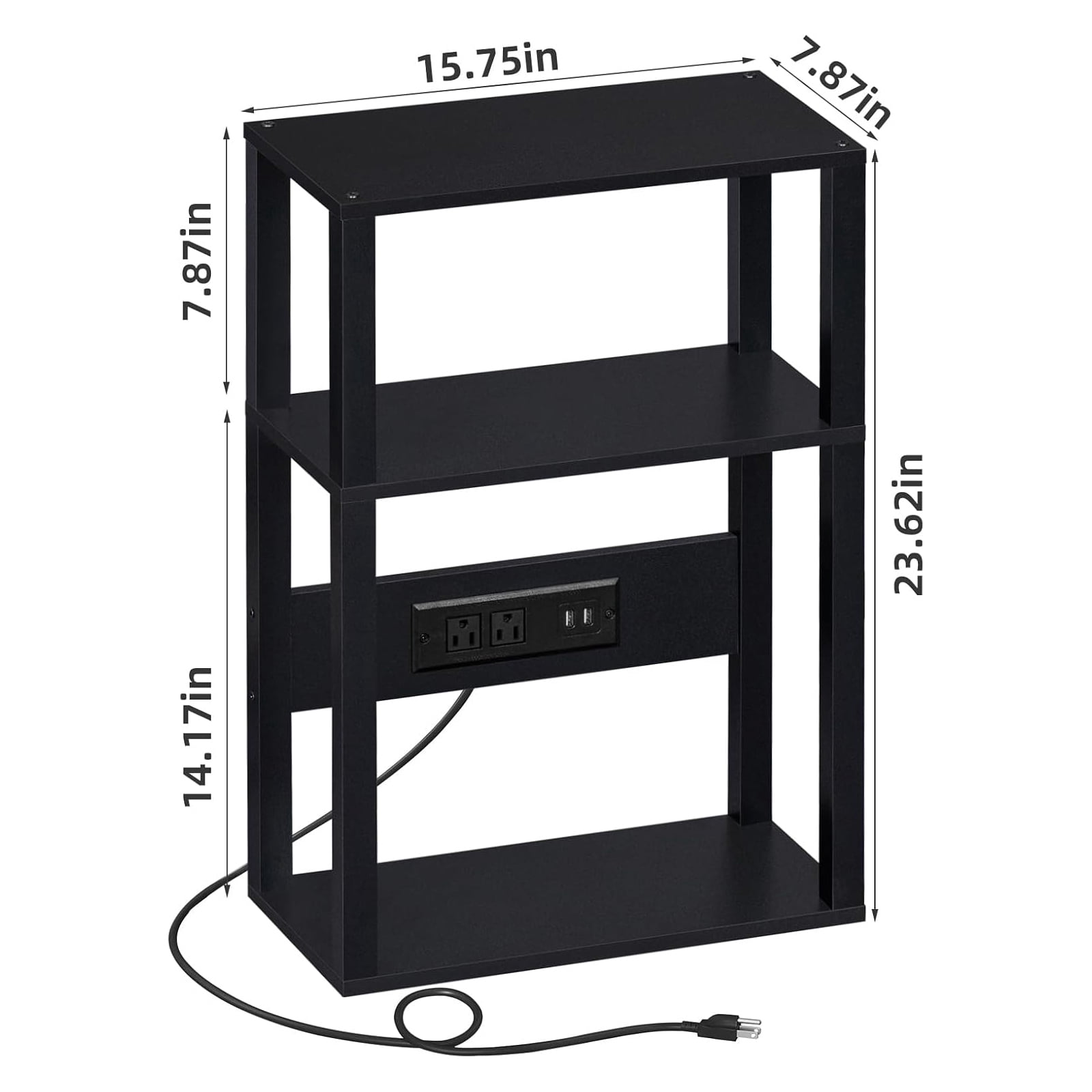 Joaxswe End Table w/ Charging Station Set of 2, Narrow Side Table for Living Room, Black