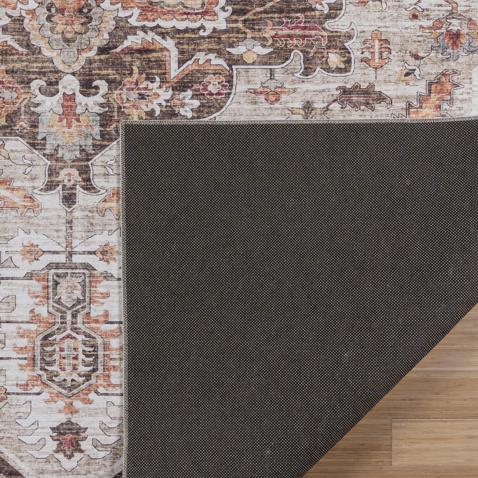 Crystal Print Soha Traditional Moroccan Brown Washable Indoor Area Rug, 2x6