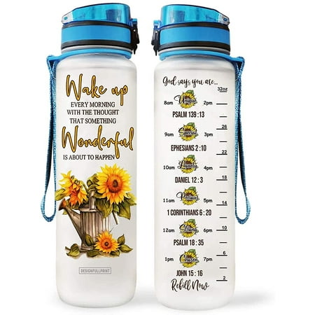 

32oz 1Liter Water Bottle with Time Marker Sunflower Butterfly Wake Up Something Wonderful Happens Water Bottle - Sunflower Bottle