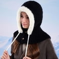 thumbnail image 2 of XIAOCHA Women’S Hooded‑Scarf Beanie，Faux‑Fur‑Trim Hats，Fall‑Winter Outdoor Trapper,Black, 2 of 6