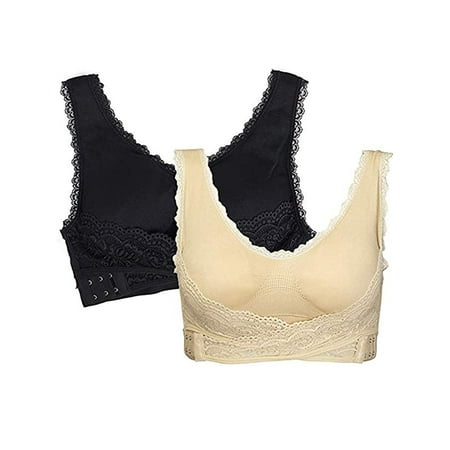 

SAYFUT Women s Floral Lace Bras Removable Padded Bra Cross Front Side Buckle Lace Bralette Push-up Removable Lingerie Black/Purple/Apricot