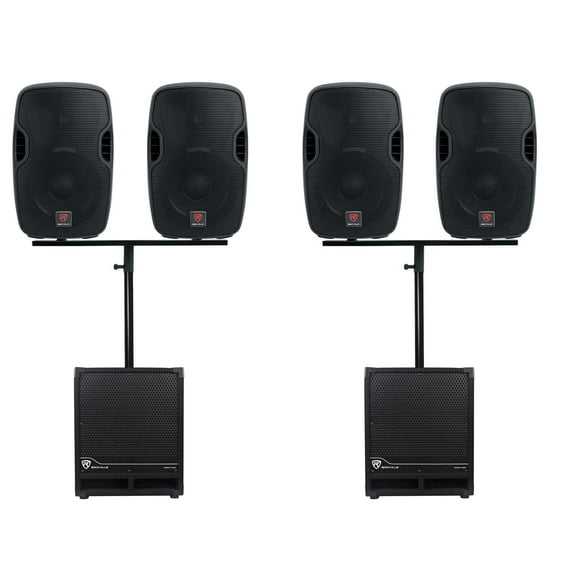 Rockville DJ Package w/(4) 10" Active Speakers Mounts (2) 12" Powered Subwoofers