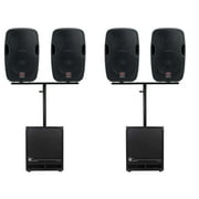 Rockville DJ Package w/(4) 10" Active Speakers+Mounts+(2) 12" Powered Subwoofers