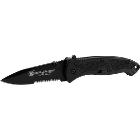 Taylor Brands Smith and Wesson Swat Med Ma Serrated Knife with Pocket Clip, Black