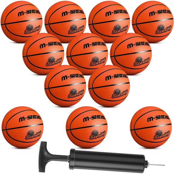 Jenaai 12 Pieces Rubber Basketballs Bulk Official Size 5 (27.5) Kids Youth Basketball Outdoor with Pump for Training and Play Teen Boys and Girls Gif