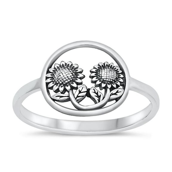 Cute Sunflower Ring .925 Sterling Silver High Polished Band Jewelry Female Male Unisex Size 5