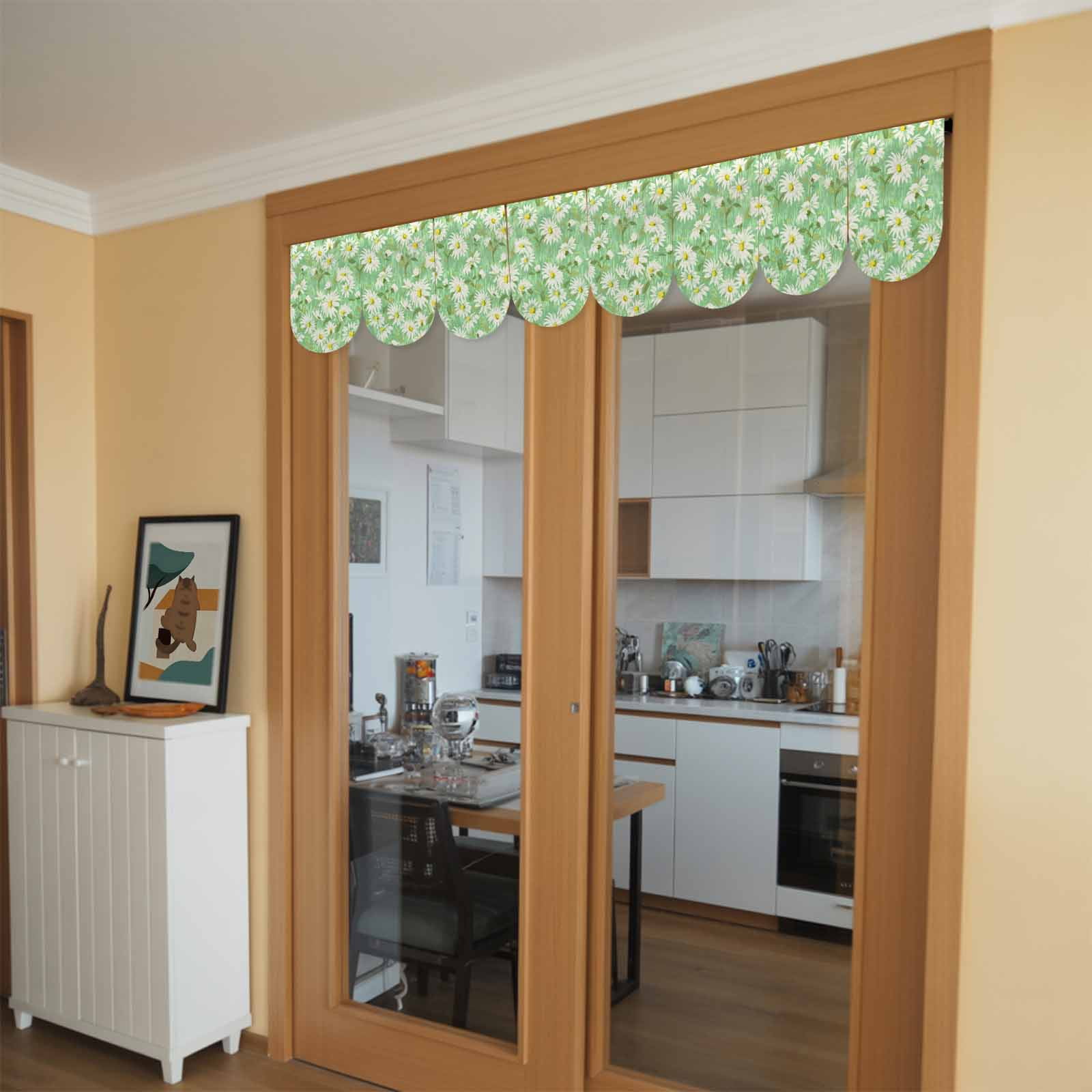 Spring Florals Door Banner Watercolors White Daisy Green Field Botanical Small Scalloped Hanging Banner for Door Hanging Flag Backdrop Decoration for Wall Window Party 4pcs 8 x 12 Inch