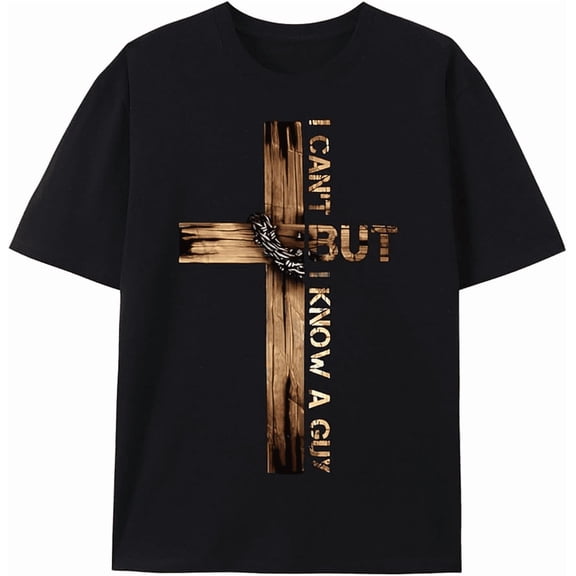 Greenink I Can't But I Know A Guy Jesus Cross Funny Christian T-Shirt God Graphic Tees for Women Men Religious Gifts Tops