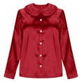 thumbnail image 7 of Women's Satin Dress Shirt Ruffle Lepal Collar Elegant Long Sleeve Top Fashion Blouse Red S, 7 of 7