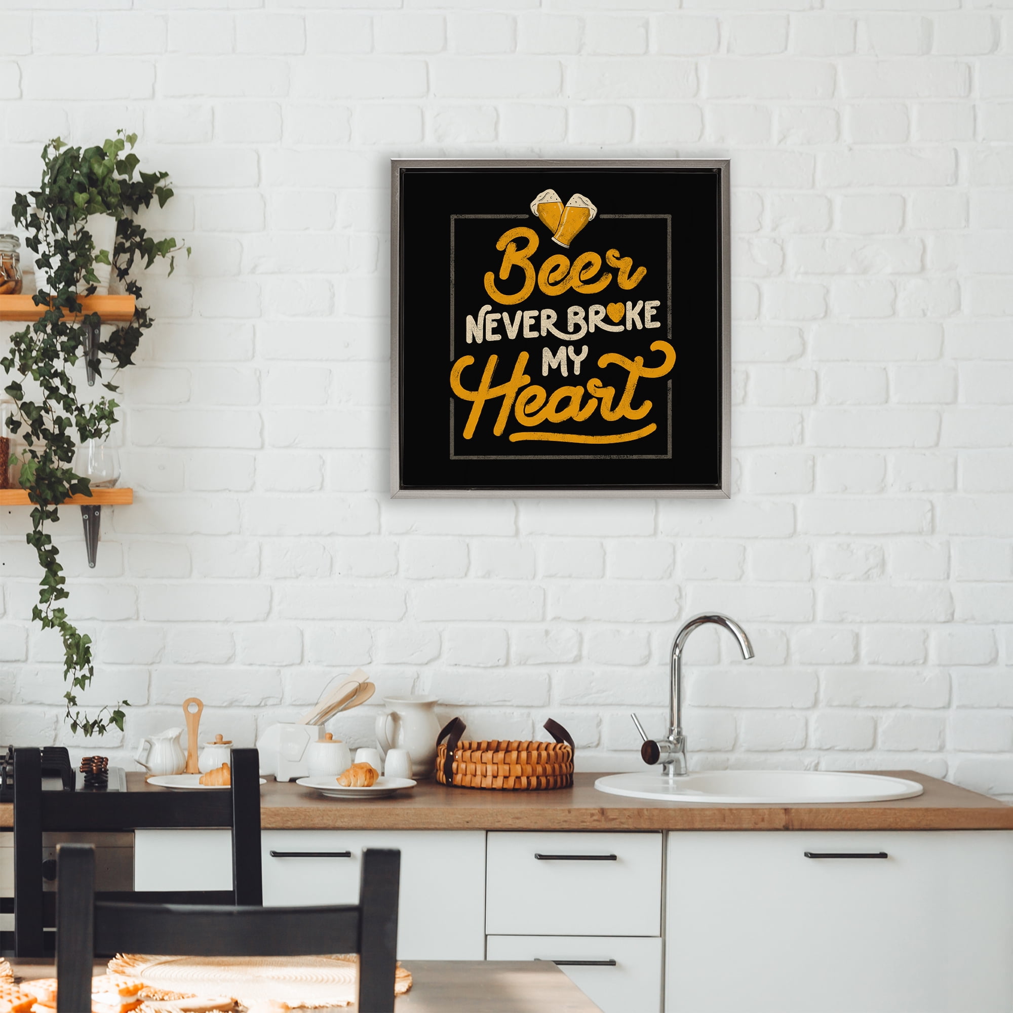 Stupell Industries Beer Never Broke My Heart Gray Framed Floater Canvas Wall Art, design by EduEly Designs