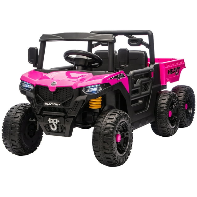 CoSoTower 24V 4WD Kids Ride On Truck with 6 Wheels Electric Ride On Car with Remote, Dump Bed for 3-8 Years, Pink