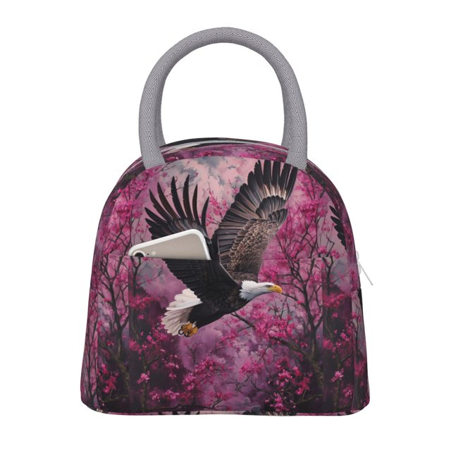 Easygdp Flower Bald Eagle Bolsa de Almuerzo Insulada Grande, Forro de Aluminio, Diseño Espacioso, a Prueba de Fugas, Ideal para Trabajo, Picnics, Viajes y Actividades al Aire Libre
