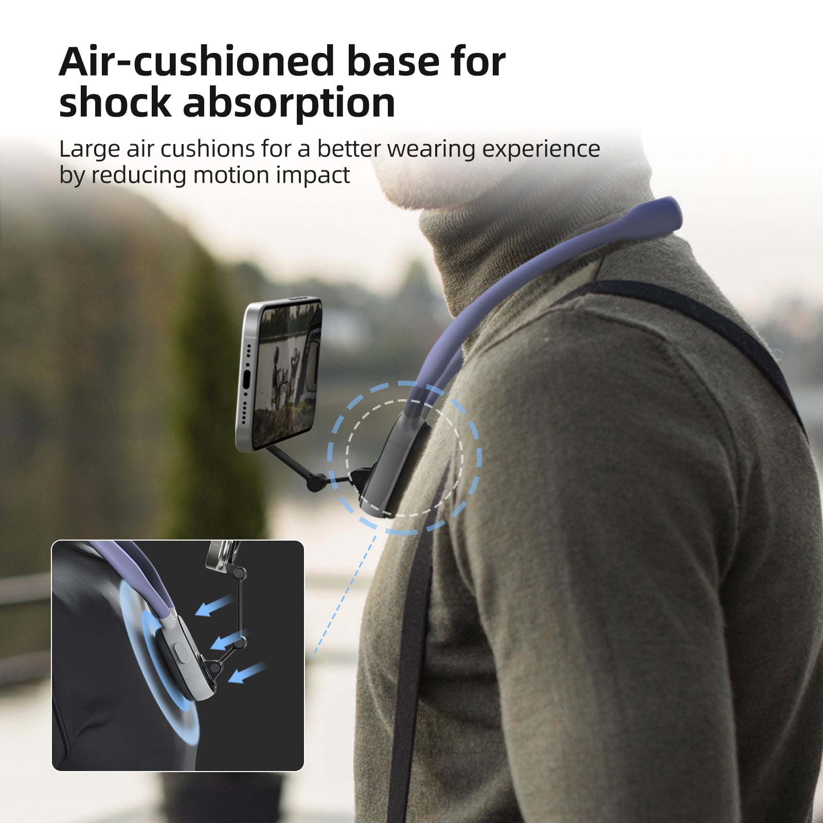 VIPQV Magnetic Neck Mount for Phones, Neck Cell Phone Holder POV/Vlog Selfie Mount Hand Free Phone Neck Holder Chest Stand Strap Video Recording for iPhone Android Phones, Blue