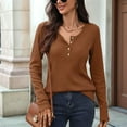 thumbnail image 5 of Women Blouses Slim Fit Button Down V Neck Henley Shirt Caramel Color XL, 5 of 8