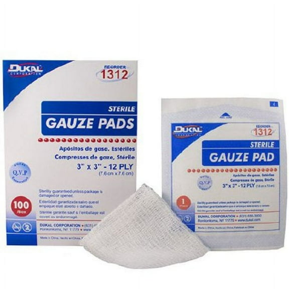 Gauze, Dukal™, Cotton, 12-Ply, 3 X 3 Inch, Square, Sterile, Box of 100