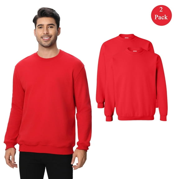 Zfeel Men's Crewneck Sweatshirt, Comfortable Long Sleeve Casual Bulk Fleece, Red Color, 2-Pack, S