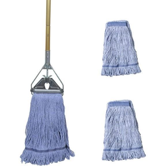 Commercial Industrial Mop ,58" Looped-End String Wet Mops for Floor Cleaning, Including Three mop Replacement