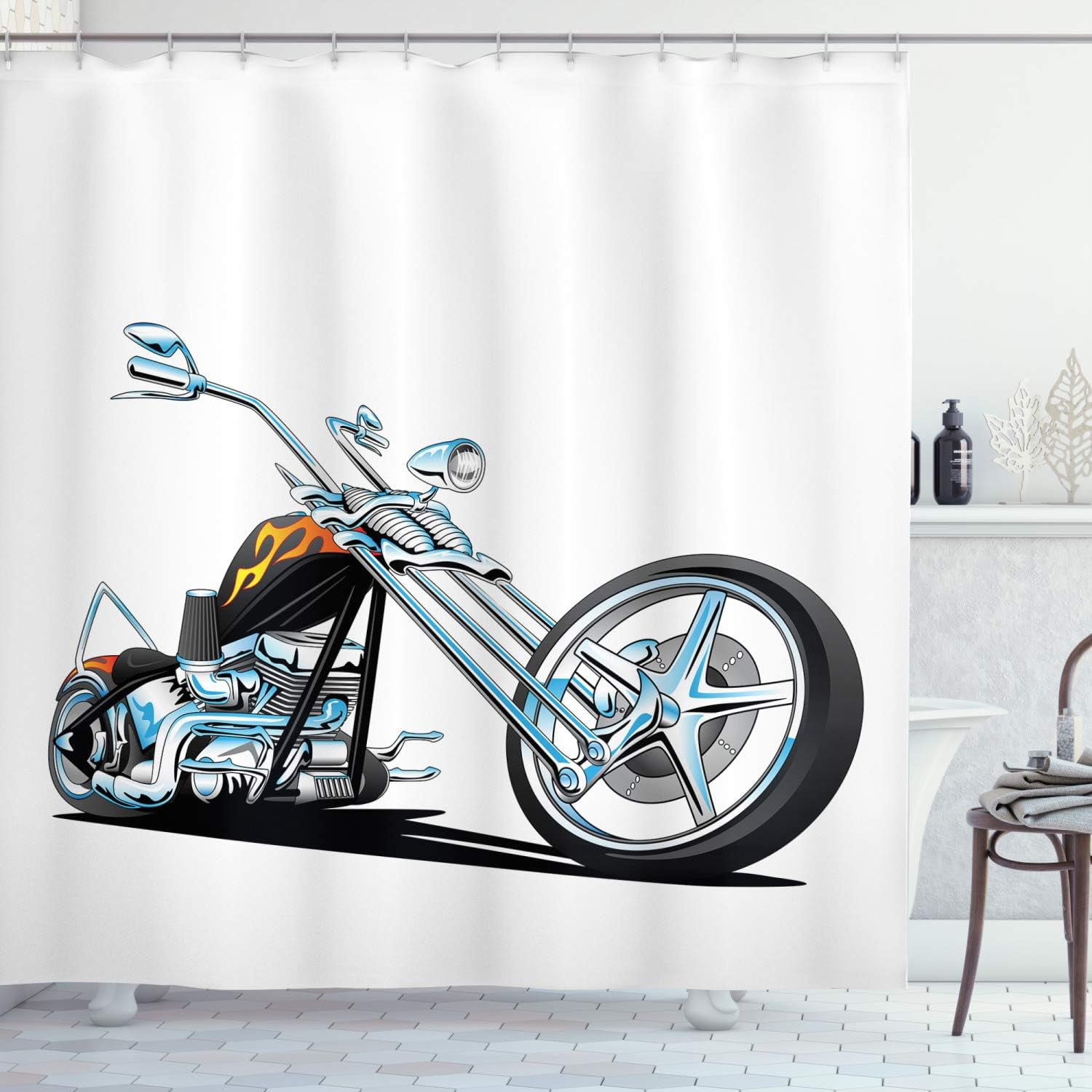 Sonernt Manly Shower Curtain, American Style Chopper Motorcycle
