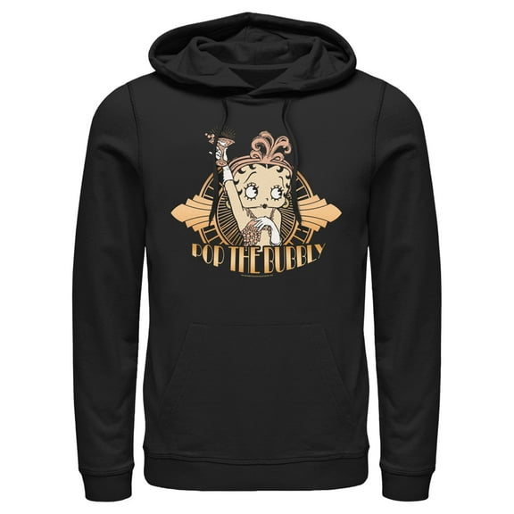Men's Betty Boop New Year's Pop the Bubbly Pull Over Hoodie Black 2X Large