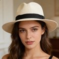 thumbnail image 2 of bestolf Straw Hat High-Density Natural Straw Fabric Lightweight Sun Protection Wide Brim Flat Top Summer Hat (Khaki ), 2 of 8