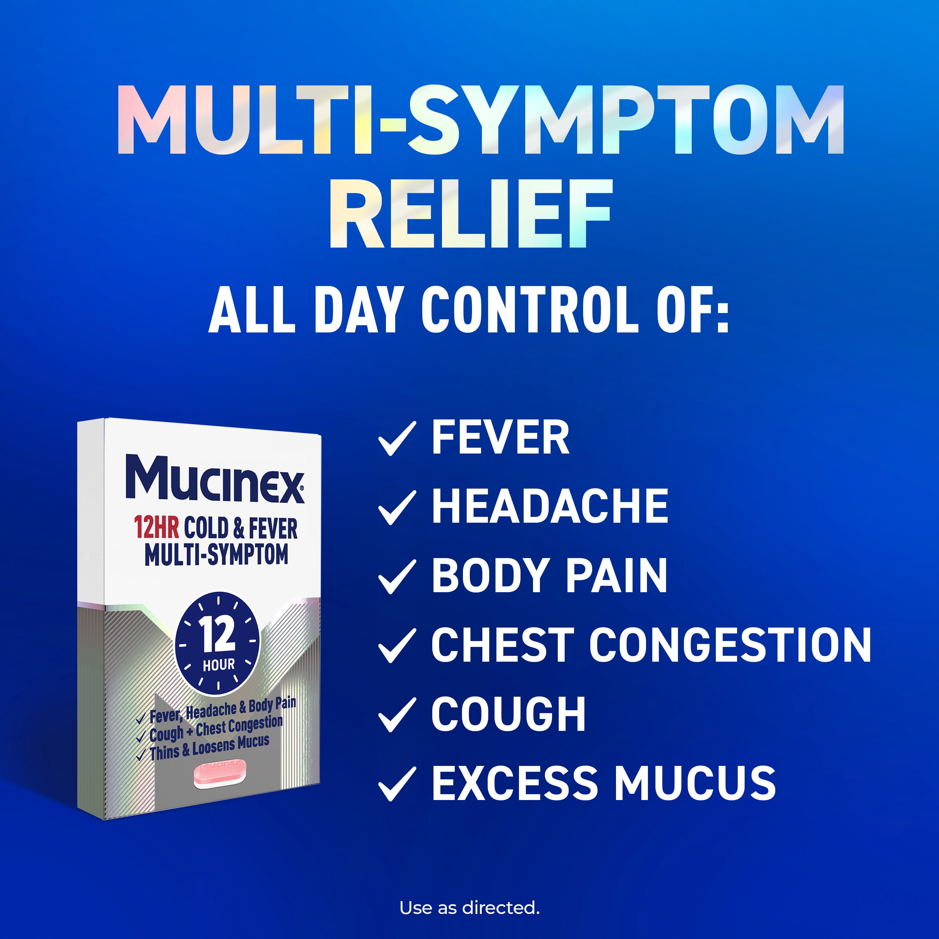 Mucinex 12 Hour Cold and Flu Medicine for Adults, Long Lasting Cough & Cold Medicine For All Day Relief of Headache, Body Aches, Fever, Cough, & Chest Congestion, 16 Bi-layer Tablets