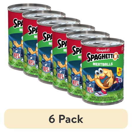 (6 pack) SpaghettiOs Football Shaped Canned Pasta with Meatballs, 15.6 oz Can