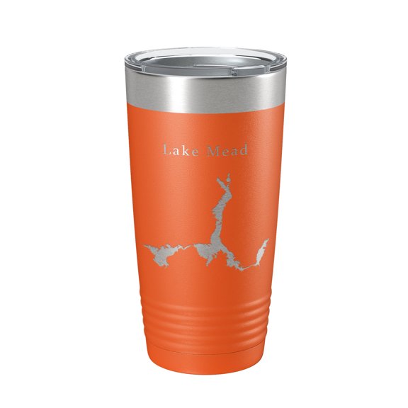 Lake Mead Map Tumbler Travel Mug Insulated Laser Engraved Coffee Cup Arizona Nevada 20 oz Orange
