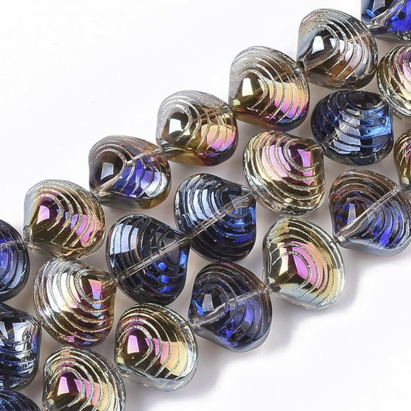 1 strand Electroplate Glass Beads Strands Shell Shape Blue 12x14.5x10mm Hole: 1mm 50~51pcs/Strand 24.41 inch(62cm)