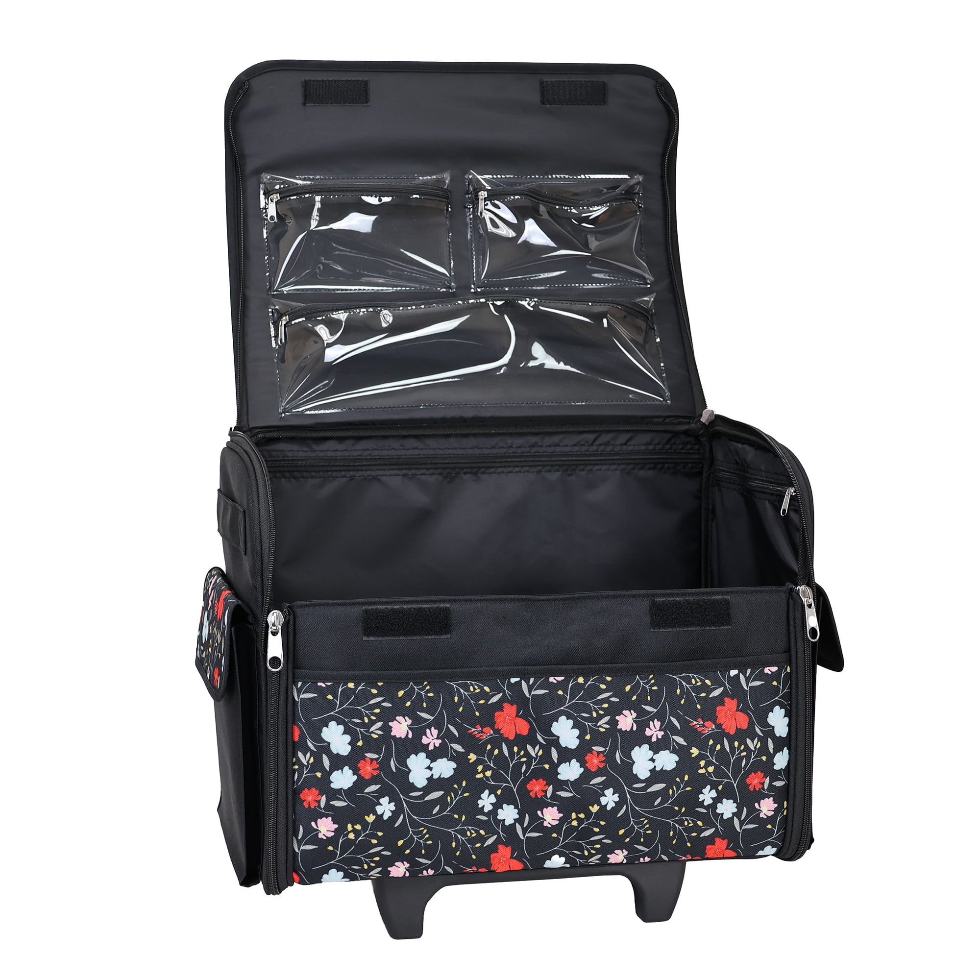 Everything Mary Rolling Sewing Machine Storage and Transport Tote, Red Floral with Wheels, Crafting Tote