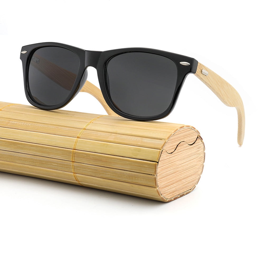 Retro Half Frame Vintage Lens Sunglasses REAL Bamboo Wood Temple 
