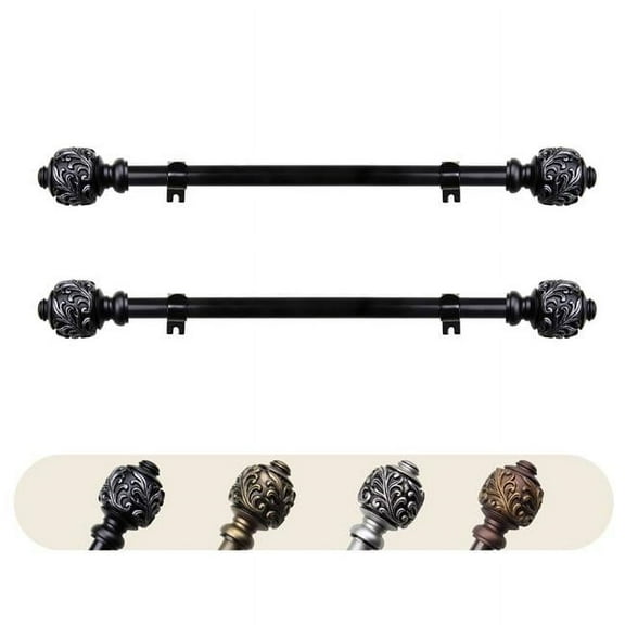0.625 in. Dia. Aria Side Curtain Rod, Black - 12-20 in. - Set of 2