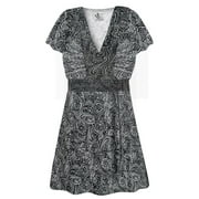 Medium Petite Womens Top Medallion Chintz Designer Print Slinky Magic Babydoll Short Sleeve