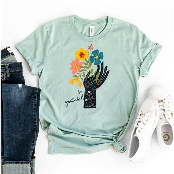 Grateful T-shirt Inspirational Gift Women's Tee Religion Top Family Thanksgiving Shirt Christian Faith Cute Fall All Day Everyday Thankful