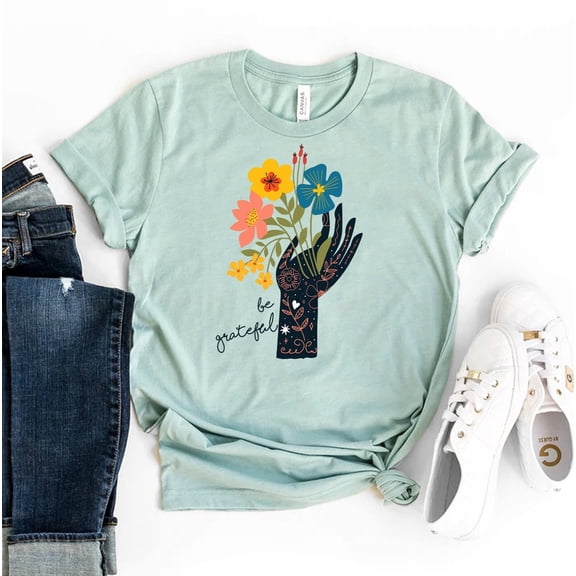 Grateful T-shirt Inspirational Gift Women's Tee Religion Top Family Thanksgiving Shirt Christian Faith Cute Fall All Day Everyday Thankful